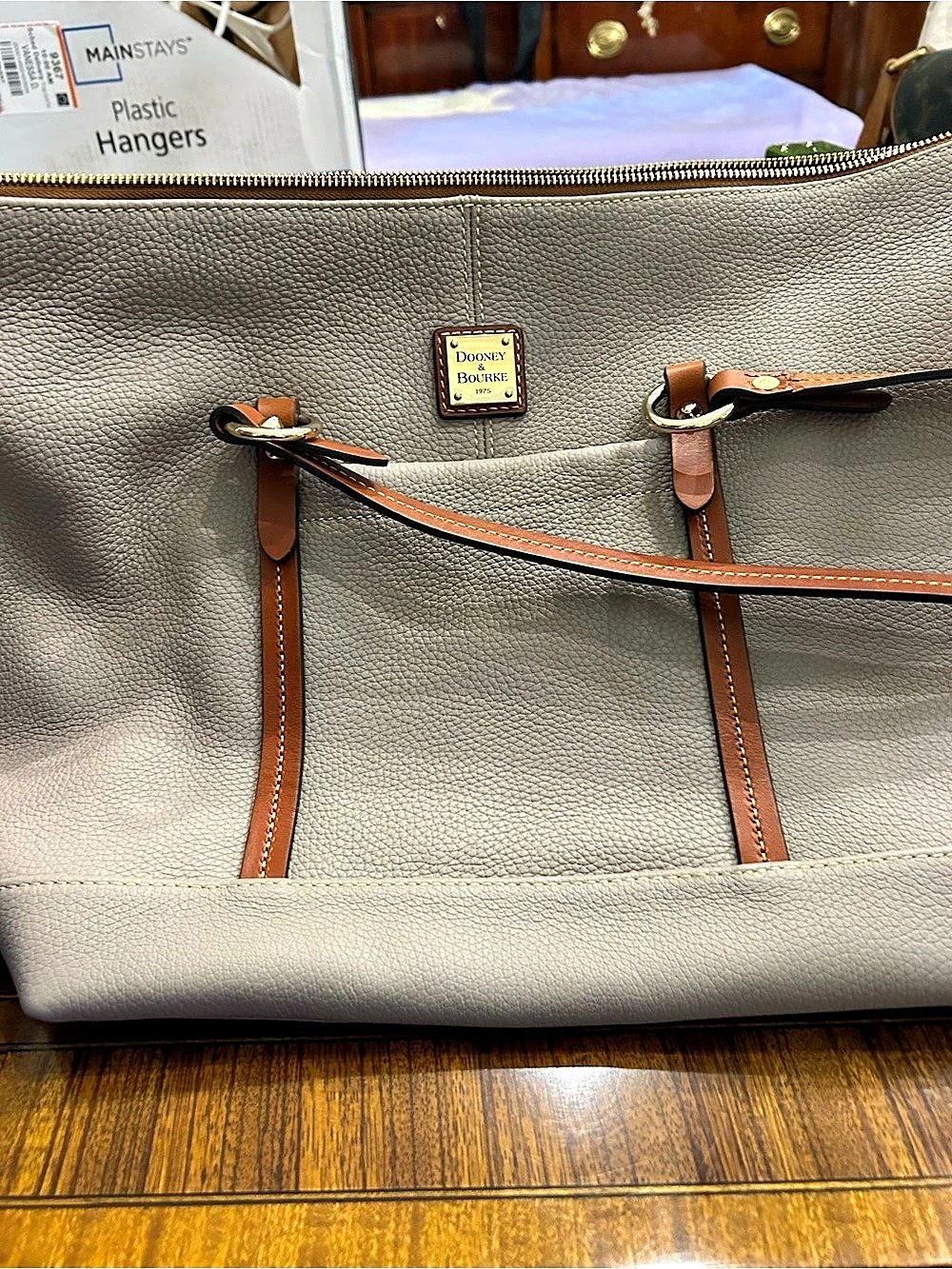 Dooney & Bourke Pebble Grain Large Zip Tote Gray & Brown Like New